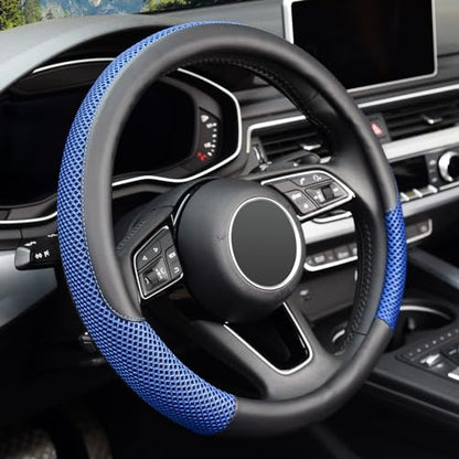 Steering Wheel Cover, Universal 15 inch, Microfiber Leather Viscose, Breathable, Anti-Slip,Warm in Winter and Cool in Summer, Black&Blue - color: blue, size: Standard Size[14.5"-15"]