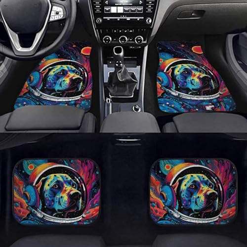 Dog Astronaut Car Floor Mats 4 Pieces Set Moon Galaxy Auto Front & Rear Floor Carpets Universal Car Mats Fit for SUV,Vans,sedans, Trucks - color: Dog In Space