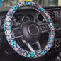 Leather Steering Wheel Cover Cute, 14.5-15inch, Auto Floral Steering Wheel Protector, Anti-Slip, Breathable, Absorbing Sweat, Car Accessories for Women, Dark Blue