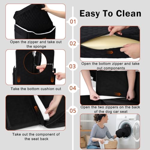 SZEE Dog Car Seat for Small/Medium Sized Dogs up to 35 lbs, Dog Booster Car Seat with Detachable Protective Leather Cover, Save Cleaning Effort, Reclinable Backrest (Black)