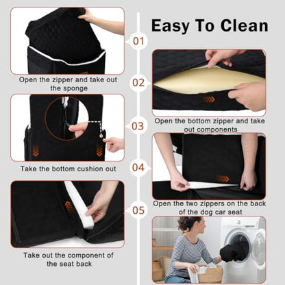 SZEE Dog Car Seat for Small/Medium Sized Dogs up to 35 lbs, Dog Booster Car Seat with Detachable Protective Leather Cover, Save Cleaning Effort, Reclinable Backrest (Black)
