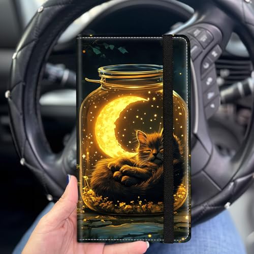 Car Registration and Insurance Holder for Women Men,Automobile License Document Card Holders Vehicle Glove Box Organizer Leather Accessories Driver Essential,Cat Moon Jar - color: Cat Moon Jar