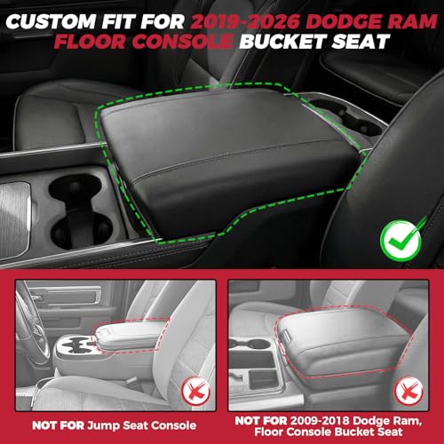 FREESOO Center Console Cover for 2019-2026 Dodge Ram 1500 2500 3500, Armrest Cushion Pad, Waterproof Faux Leather, Easy to Clean, Non-Slip & Anti-Scratch, Bucket Seat Only - size: 2019-2026 Ram Bucket Seat Console