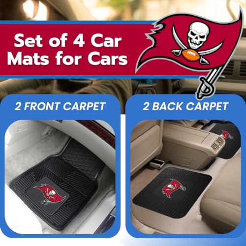 Fanmats Tampa Bay Buccaneers Set of 4 Car Mats for Cars, SUV, Pickups - All Weather Technology Protection, Deep Reservoir Design, Universal Fit - 3D NFL Team Logo - 29”x17” Front - 14” x 17” Rear Mat