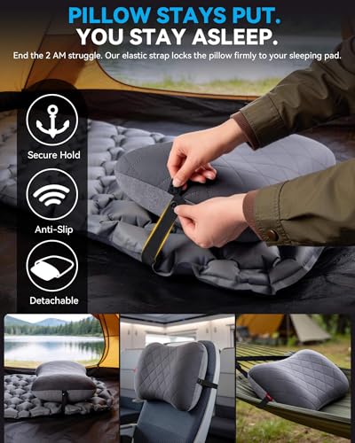 Hikenture Camping Pillow with Removable Cover - Ultralight Inflatable Pillow for Neck Lumbar Support - Upgrade Backpacking Pillow - Washable Travel Air Pillows for Camping, Hiking, Backpacking