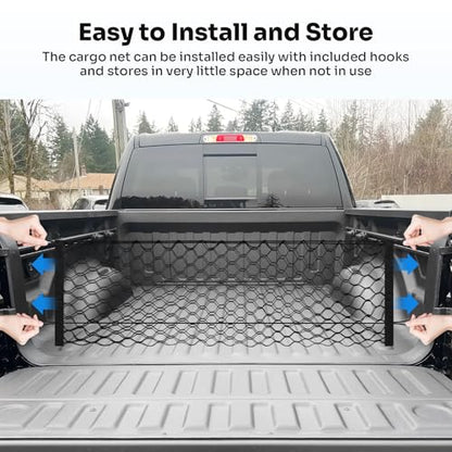 Canvcle Truck Bed Cargo Net for 2019-2025 2026 Dodge Ram 1500 Accessories Envelope Style Mesh Trunk Net Organizer and Storage Stretchable Adjustable Elastic Nylon Rear Cargo Netting with Hooks - style: for Dodge Ram 1500