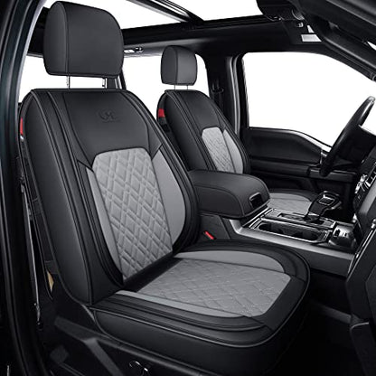 LUCKYMAN CLUB F150 Front-Only Seat Covers J03-Q3 with Waterproof Faux Leather, Fit 2015-2025 Ford F150 and 2017-2025 F250 F350 F450 (Front only, Black-Gray) - color: Black&Gray, size: Front Pair