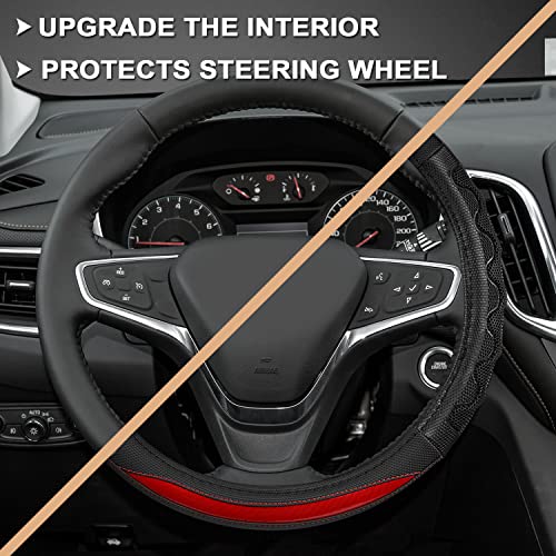 GIANT PANDA Steering Wheel Cover for Chevy Silverado - Car Steering Wheel Cover for Chevrolet Colorado Tahoe - Red - color: A-Black+Red