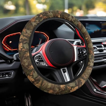 Camo Car Steering Wheel Cover 15 Inches for Men Universal Steering Wheel Covers with Elastic Edge Washable Non Slip Car Accessories Gift for Friends - color: Branch Camo