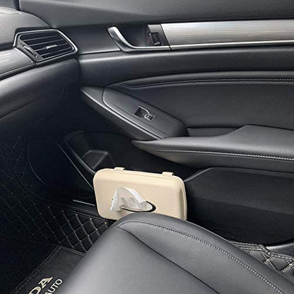 Car Tissue Holder - Sun Visor Napkin Holder, PU Leather Backseat Tissue Case for Vehicle (Beige) - color: Beige