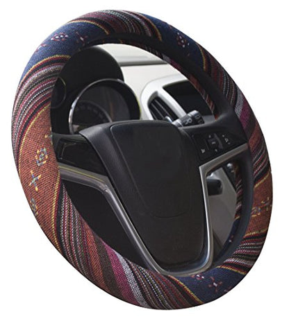 Large Ethnic Style Coarse Flax Cloth Automotive Steering Wheel Cover Anti Slip and Sweat Absorption Auto Car Wrap Cover (15.25''-16'', F) - color: F, size: 15.25 - 16 inches