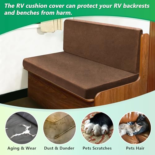 molasofa Leather Like RV Dinette Cushion Covers, RV Booth Seat Cover Stretchable Camper Cushion Couch Covers Washable Slipcovers for Camper Car Bench (1 Backrest Cover & 1 Bench Cover, Brown) - color: 01brown, size: 1 Bench Cover & 1 Backrest Cover