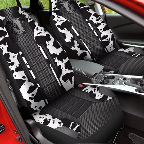 Black Cow Print Car Seat Covers 2 PCS Elastic Breathable Front Seat Protector Cover Universal for Vehicle SUV Sedan Trucks for Women Men - color: Black Cow Print
