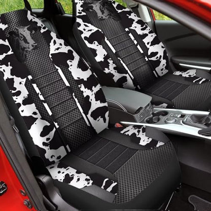 Black Cow Print Car Seat Covers 2 PCS Elastic Breathable Front Seat Protector Cover Universal for Vehicle SUV Sedan Trucks for Women Men - color: Black Cow Print