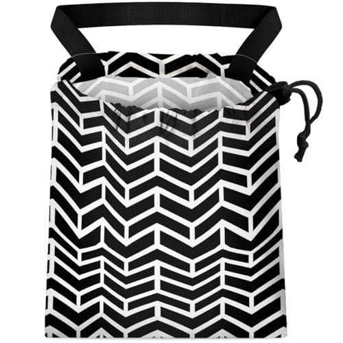Car Trash Bag Hanging Back of Seat Waterproof Small Cute Printed One-Handed Strap Drawstring Garbage Bags for Car-Black White - color: Black White Car Trash Bag