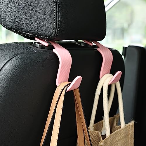 Car Seat Headrest Hook Universal Vehicle Seat Hook Hangers Interior Storage Organizer for Purse Handbag Coats Umbrellas Grocery Bags 4 Pack Pink - color: Pink