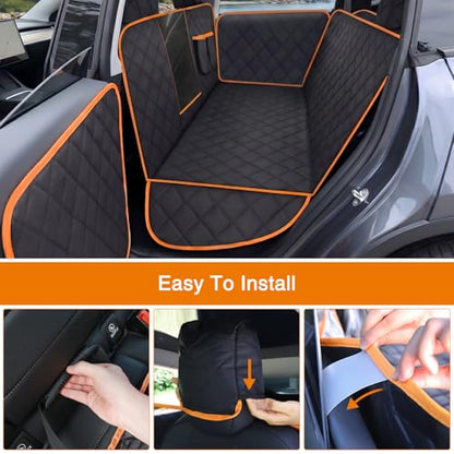 Dog Car Seat Cover for Tesla Model Y/3 with 2PCS Car Door Protector 100% Waterproof Pet Car Seat Cover Protects Vehicle from Hair, Scratches and Dirt, Customized Dog Car Hammock for Model Y/3 - size: Hammock Style