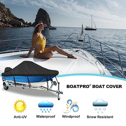 Waterproof Center Console Boat Cover 16-18ft, Heavy Duty 1300D Marine Grade Polyester Canvas 16’17 ft 18 Foot Boat Center Console Covers, Black - color: Black, size: 16'-18' Long (Beam Width up to 98")