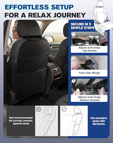 Seat Back Protectors for Kids, Car Kick Mats for Back of Front Seats with Large Pocket Organizer, Waterproof, Protects Against Dirt, Scuffs & Scratches, Fits Most Vehicles, 2PCS (Black)