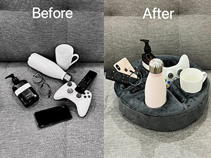 Xchouxer Couch and Bed Cup Holder Pillow, Sofa Organizer Caddy for Drinks, Remotes, Phones, Snacks (Gray) - color: Gray