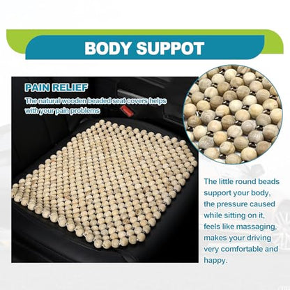 Four Seasons Natural Wood Beaded Car Seat Cushion, Auto Ventilated Breathable Seat Cushion, Seat Pad Mat Comfy Cool Massage Car Seat Cushion for Truck, RV, Pickup