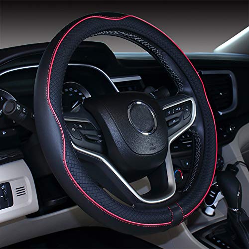 Mayco Bell Small Size Steering Wheel Cover Anti-Slip,Safety,Soft,Breathable,Durable,Full Surround,Comfortable Grip Microfiber Leather (14-14.25 inch,Black Red) - color: Black Red, size: 14''-14.25''