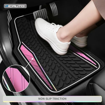 PIC AUTO Car Floor Mats, Pink Aluminum-Molded with Full-Circle Iridescent Inlay Strip Car Mats, Universal-Fit Rubber Mats for Cars, Trucks & SUVs, All-Weather, Non-Slip, Easy-to-Clean Interior Mats - color: Pink