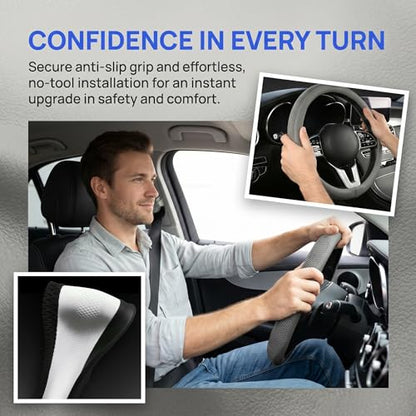 38cm Car Steering Wheel Cover, Universal 15 inch, Microfiber Breathable Ice Silk, Anti-Slip, Odorless, Easy to Install - color: GRAY
