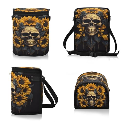 MNSRUU Car Trash Can with Lid, Skull and Sunflower Car Trash Bag Hanging Organizers and Storage for Front Back Seat, Leak-Proof Trash Bin - color: Skull I1101