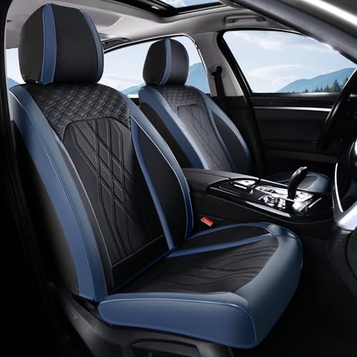 FLORICH Leather Front Car Seat Covers Waterproof Durable Front Seat Protector for Cars Luxury Breathable Vehicle Seat Cover Interior Decoration Universal Fit for Most Car Truck SUV, Blue&Black - color: Blue&Black, size: FrontPair