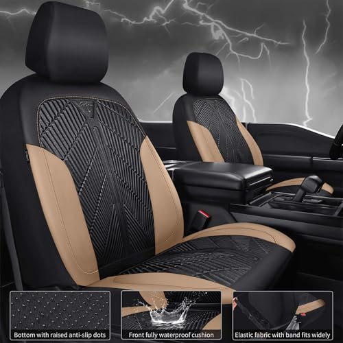 CAR PASS Waterproof Black Beige Car Seat Covers Front Seat Covers Neoprene Wetsuit,All-Weather Non-Slip Durable,Universal Fit for SUV Sedans Trucks Automotive,Airbag Compatible,3D Emboss Black Beige - color: Black and Beige, size: Two Front