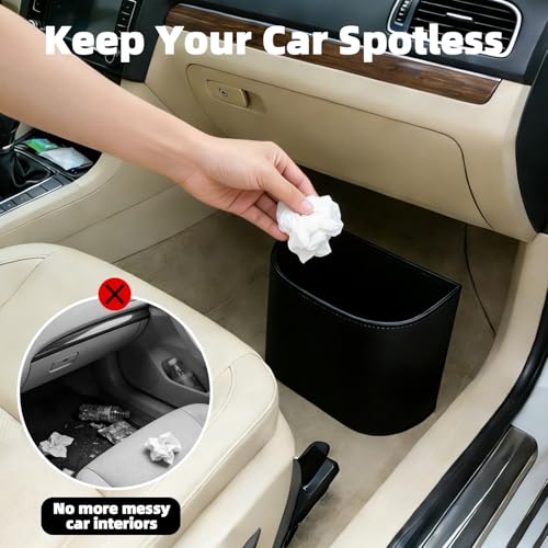 Small Car Trash Can,Cute Leakproof Car Trash Bin,Car Garbage Can Garbage Container Bin Hanging on the Door,Automotive Garbage Cans Organizer for Vehicle Back/Front Seat/Console (Black)