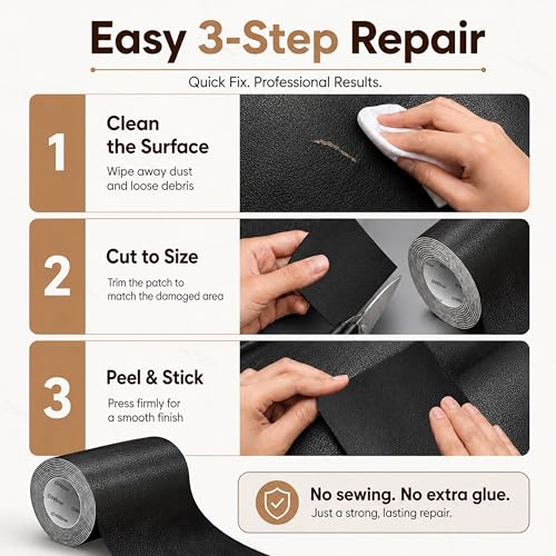 ONine Leather Repair Tape,Self Adhesive Leather Repair Patch,Leather Patches for Furniture,Sofa,Car Seats,Office Chair. Vinyl Repair Kit 3x60in (Black) - color: Black, size: 3 x 60 inches