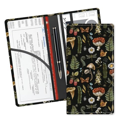 Leather Car Registration and Insurance Card Holder, Cute Car Accessories Vehicle Glove Box Car Organizer for Documents, Cards, License Cute Boho Brown Mushrooms - color: Cute Boho Brown Mushrooms