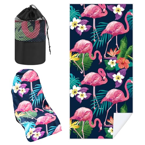 Hahafelt 2 Pack Car Seat Towel Covers with Storage Bag, 63 x 32 Inch Universal Non Slip Waterproof Sweat Protector for Car Truck, Gym Swimming Running, Machine Washable (Flamingos) - style: Flamingos