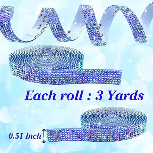 Self Adhesive Blue AB Rhinestone Ribbon Crystal Strips, 3 Yards Bling Christmas Resin Rhinestone Diamond Sticker for DIY Crafts,Wedding,Halloween Christmas Party(Blue AB) - color: Blue AB