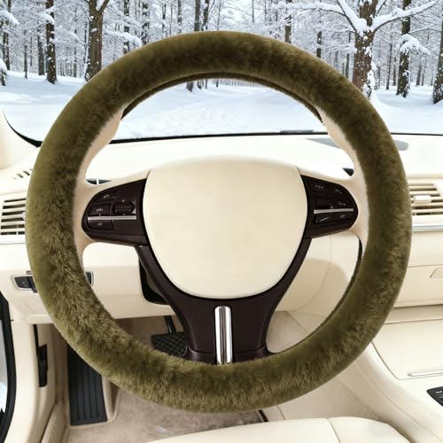 Furry Warm Steering Wheel Cover, Universal 14.5-15 Inch Winter Plush Warm Steering Wheel Cover, Soft Fluffy, Anti-Slip Design, Soft Texture (Green) - color: Green Plush