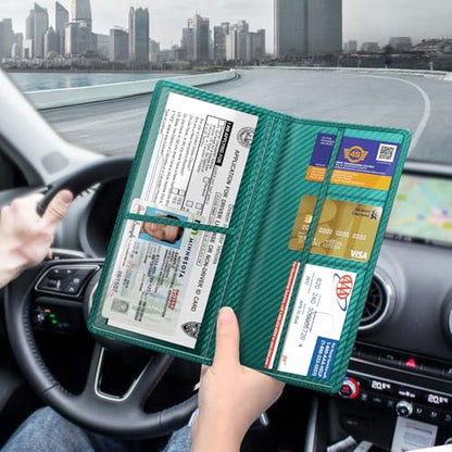 FINPAC Car Registration and Insurance Card Holder, Vehicle Glove Box Card Organizer Wallet Automobile Accessories for License - color: Dark Green