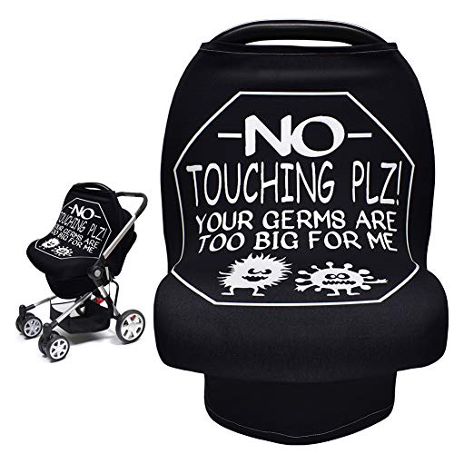 Metplus Car Seat Cover Baby, No Touch Sign Carseat Canopy, Nursing Breastfeeding Covers, Stretchy Universal Fit, Multi-Use for Stroller/Shopping Cart/High Chair, Gender Neutral Shower Gift - color: Black Bacteria