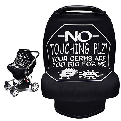Metplus Car Seat Cover Baby, No Touch Sign Carseat Canopy, Nursing Breastfeeding Covers, Stretchy Universal Fit, Multi-Use for Stroller/Shopping Cart/High Chair, Gender Neutral Shower Gift - color: Black Bacteria