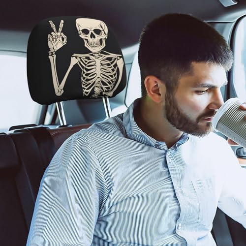 Dujiea 2 Pack Funny Skull Finger Car Headrest Covers, Universal Soft Car Seat Head Rest Protector, Vehicle Accessories Fabric Headrest Cover for Cars Vans Trucks