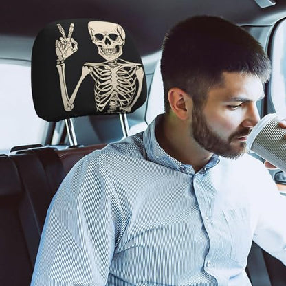 Dujiea 2 Pack Funny Skull Finger Car Headrest Covers, Universal Soft Car Seat Head Rest Protector, Vehicle Accessories Fabric Headrest Cover for Cars Vans Trucks