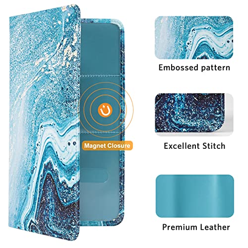 CoBak Car Registration and Insurance Holder - Vehicle Glove Box Car Organizer,Auto Truck Comparment Accessories Case with Magnetic Closure for Driver License,Cards - color: L-Teal&Gold Marble