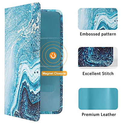 CoBak Car Registration and Insurance Holder - Vehicle Glove Box Car Organizer,Auto Truck Comparment Accessories Case with Magnetic Closure for Driver License,Cards - color: L-Teal&Gold Marble