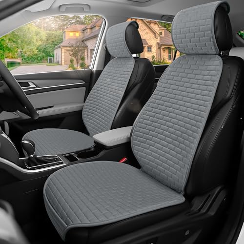 Linen Car Seat Covers Front Seat Covers - 2 PCS Durable & Non-Slip Breathable Cloth Fabric Car Seat Protector, Universal Fit for Most Automotive, Vans, SUVs, Trucks - Dark Gray - color: Dark Gray with Backrests 2 Pcs