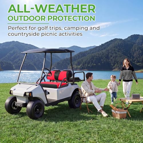 10L0L Golf Cart Seat Covers, Super Comfort Cooler Than Vinyl Seat Cover, Front and Rear Seat Cover for Yamaha EZGO Club Car, No Drilling Breathable Mesh Bench Seat Blanket, Machine Washable - color: Red + Black, style: Front Seat - For EZGO TXT & RXV & Cl