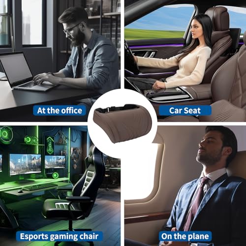 Car Headrest Memory Foam Neck Pillow for Driving with Leather Cover Soft Comfortable Seat Head Pillow Cushion for Most Cars SUV Sedan Home Office Brown (2PC)
