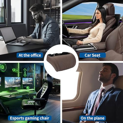 Car Headrest Memory Foam Neck Pillow for Driving with Leather Cover Soft Comfortable Seat Head Pillow Cushion for Most Cars SUV Sedan Home Office Brown (2PC)