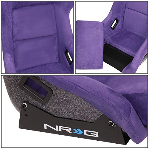 NRG Innovations NRG-FRP-302PP-PRISMA Universal Fixed Back Bucket Racing Seat for 5-Point Harnesses, Size L, Purple Alcantara Material, 24" W X 35" H X 18" D - color: Purple / Black / Gold Flakes