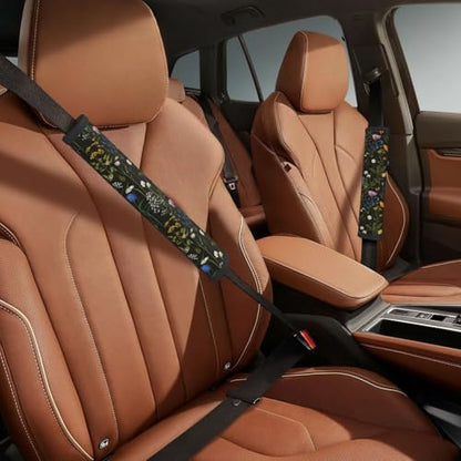 Floral Steering Wheel Cover Elastic Non-Slip Car Steering Wheel Covers with Seat Belt Shoulder Pad for Women Men - color: Floral